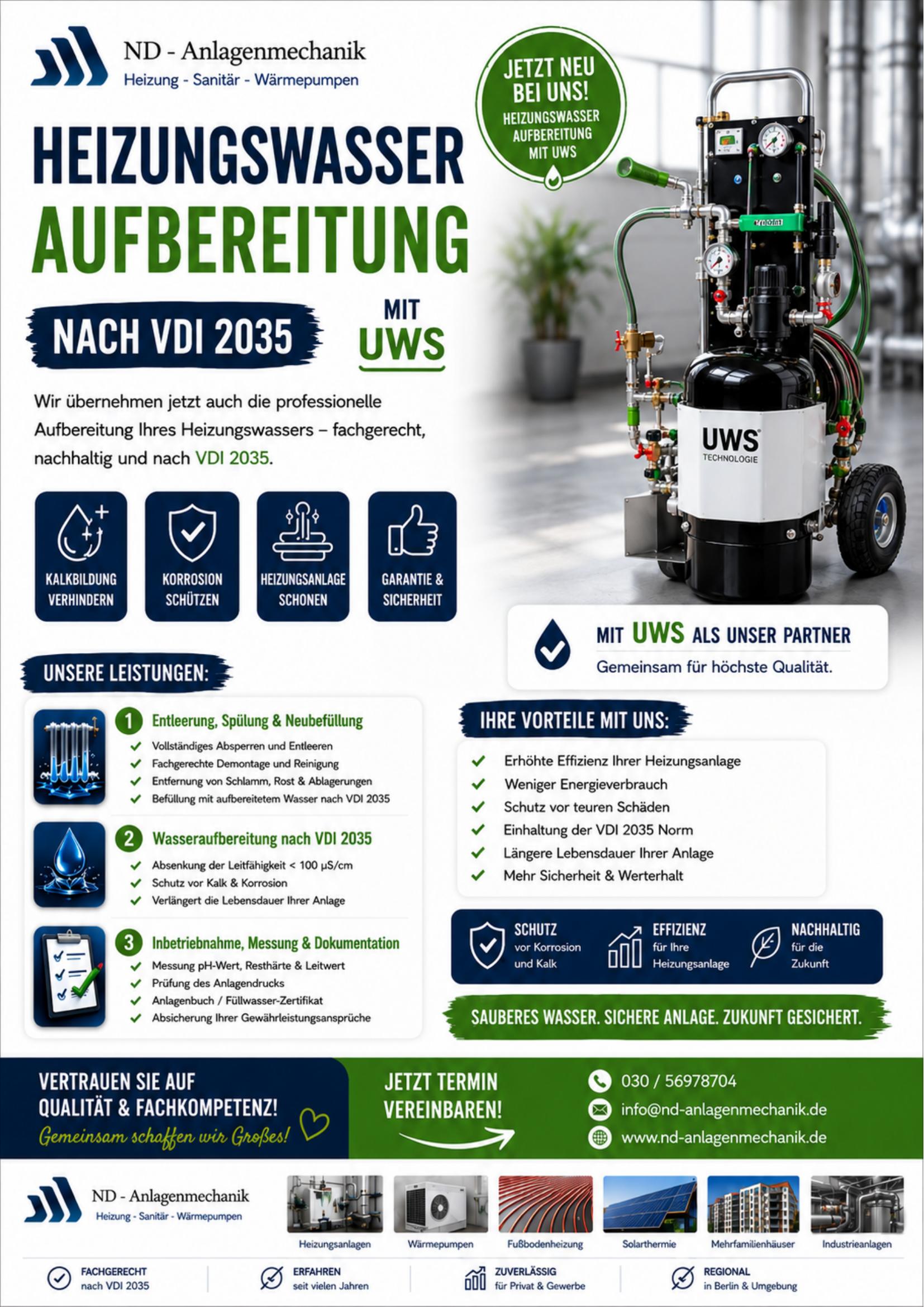 Flyer: Heizungswasseraufbereitung nach VDI 2035 mit UWS
