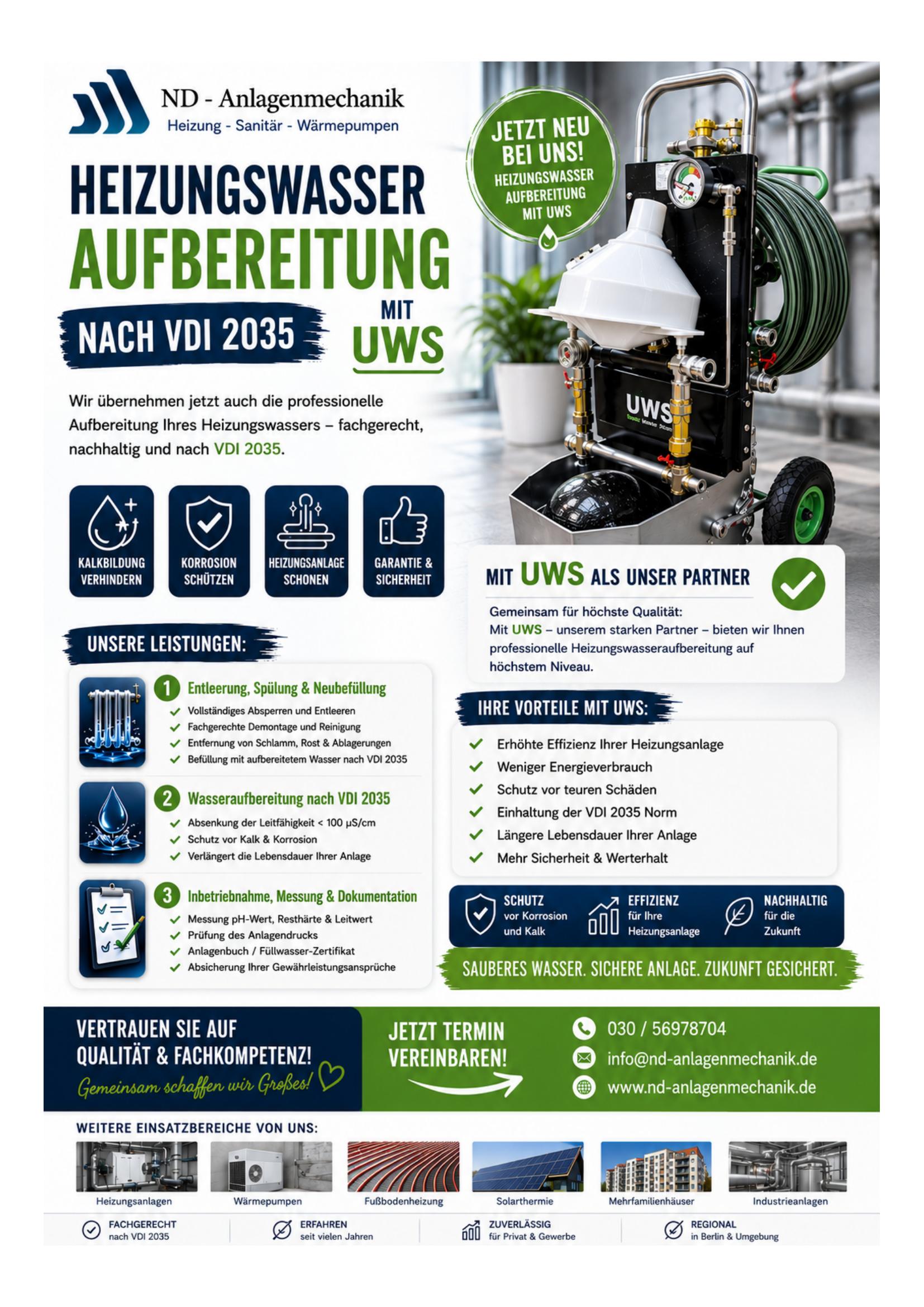 Flyer: Heizungswasseraufbereitung nach VDI 2035 mit UWS